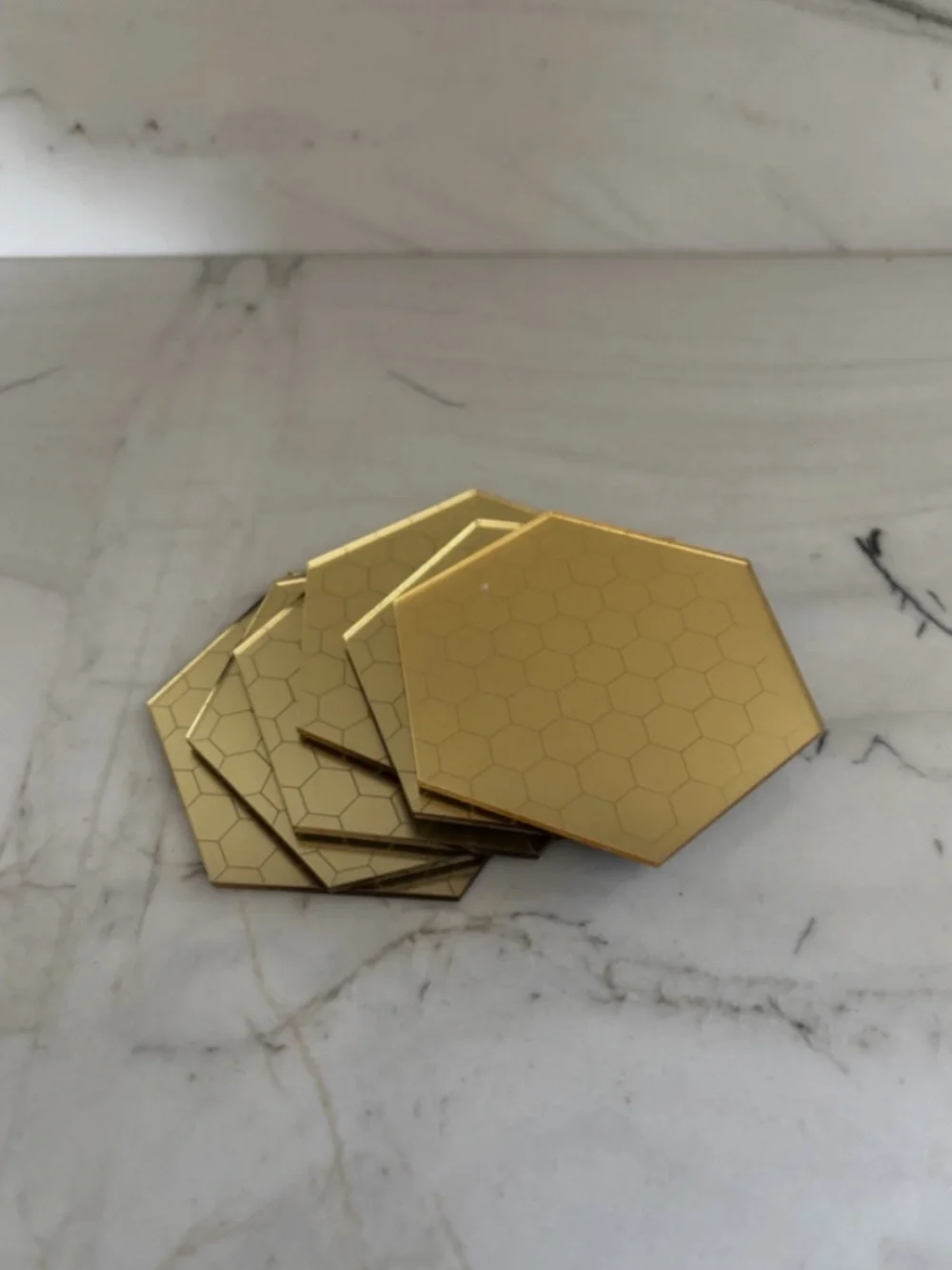 Hexagon Gold Color Coasters Set of 6 Drink Coasters. NWB - Picture 2 of 4